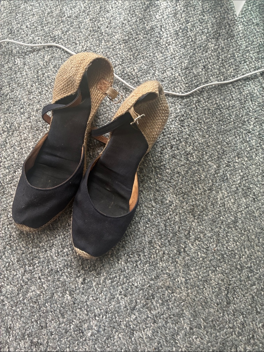 Black Canvas Espadrille Wedge Sandals with Ankle Strap - Women